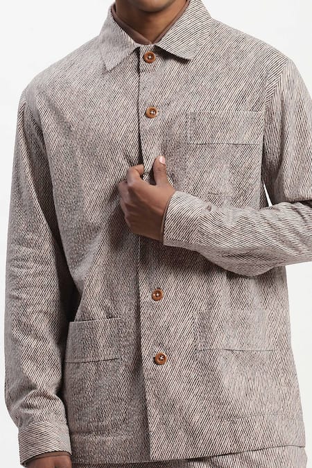 Shop_Abraham And Thakore_Multi Color Cotton Diagonal Print Jacket _Online_at_Aza_Fashions