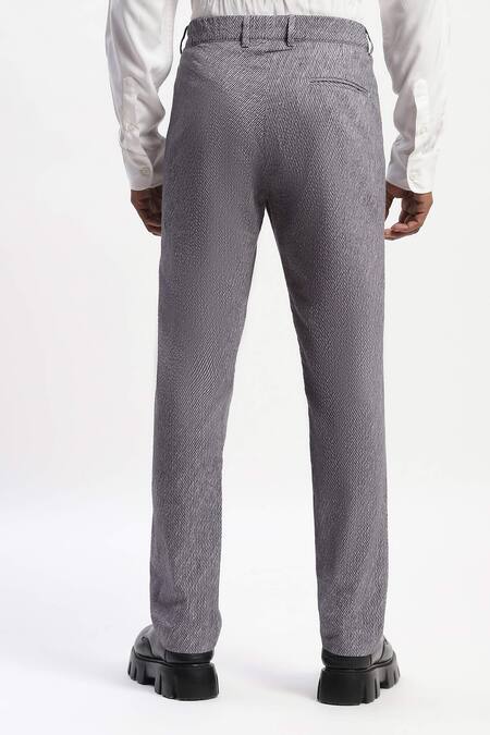 Shop_Abraham And Thakore_Gray Cotton Diagonal Print Casual Trouser _Online_at_Aza_Fashions