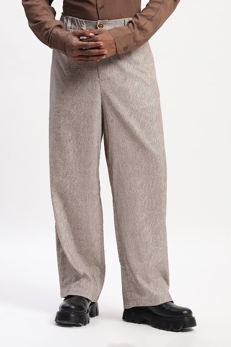 Shop Abraham And Thakore Multi Color Cotton Diagonal Print Casual Trouser at Aza Fashions Shop_Abraham And Thakore_Multi Color Cotton Diagonal Print Casual Trouser _at_Aza_Fashions