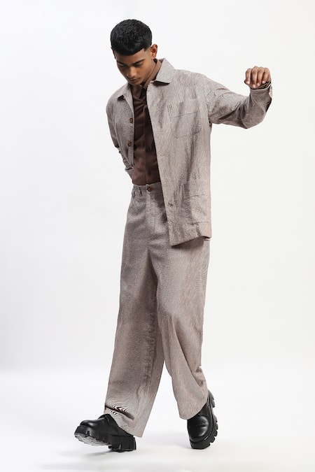 ABRAHAM AND THAKORE Diagonal Print Casual Trouser 