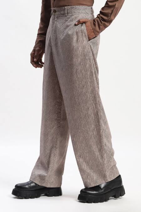 Shop Abraham And Thakore Multi Color Cotton Diagonal Print Casual Trouser Online at Aza Fashions Shop_Abraham And Thakore_Multi Color Cotton Diagonal Print Casual Trouser _Online_at_Aza_Fashions