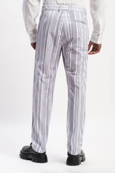 Buy_Abraham And Thakore_Gray Cotton Watercolour Stripes Trouser _Online_at_Aza_Fashions