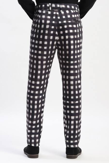 Abraham And Thakore Black Cotton Watercolour Checks Trouser Online at Aza Fashions Abraham And Thakore_Black Cotton Watercolour Checks Trouser _Online_at_Aza_Fashions