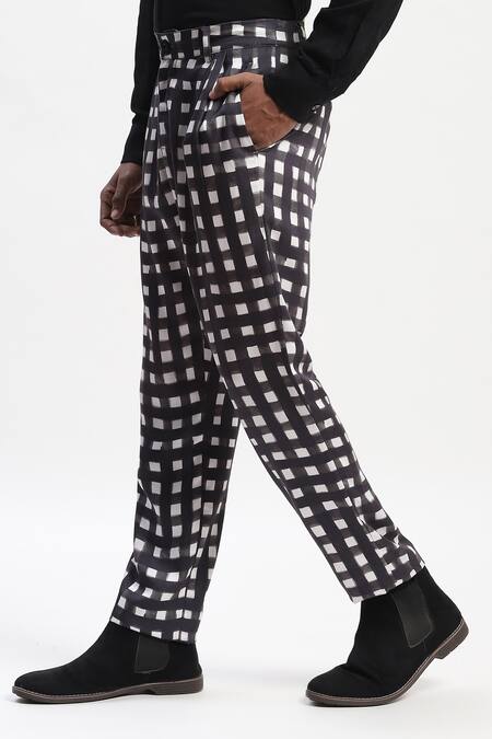Buy Abraham And Thakore Black Cotton Watercolour Checks Trouser Online at Aza Fashions Buy_Abraham And Thakore_Black Cotton Watercolour Checks Trouser _Online_at_Aza_Fashions