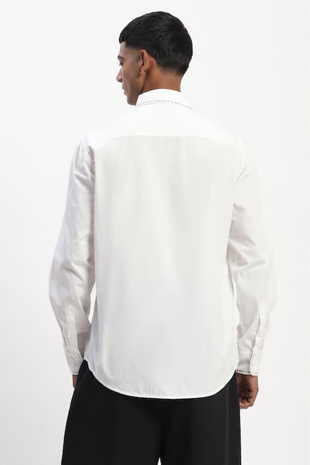 Abraham And Thakore Engineered Kantha White Shirt 