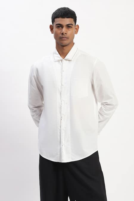 ABRAHAM AND THAKORE Engineered Kantha White Shirt 
