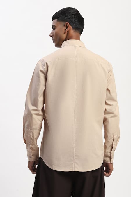 Shop Abraham And Thakore Beige Cotton Tonal Patchwork Shirt at Aza Fashions Shop_Abraham And Thakore_Beige Cotton Tonal Patchwork Shirt _at_Aza_Fashions