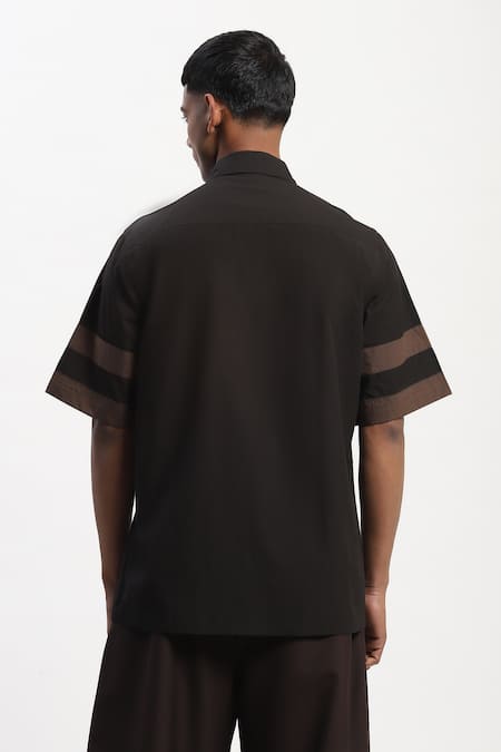 Abraham And Thakore Black Patchwork Casual Shirt 