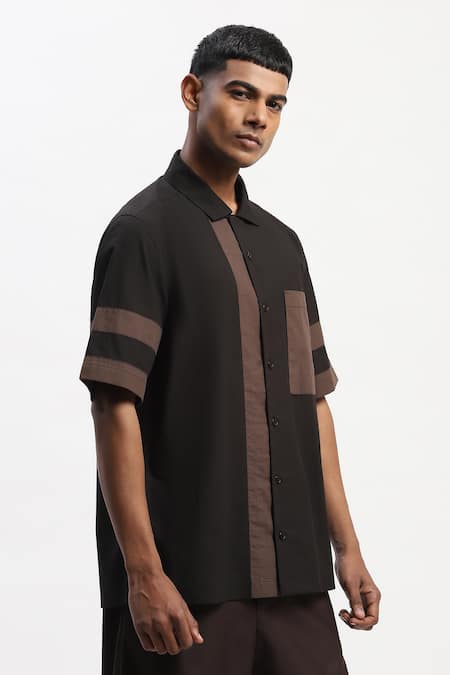 Buy Abraham And Thakore Black Cotton Patchwork, Applique Casual Shirt Online at Aza Fashions Buy_Abraham And Thakore_Black Cotton Patchwork, Applique Casual Shirt _Online_at_Aza_Fashions