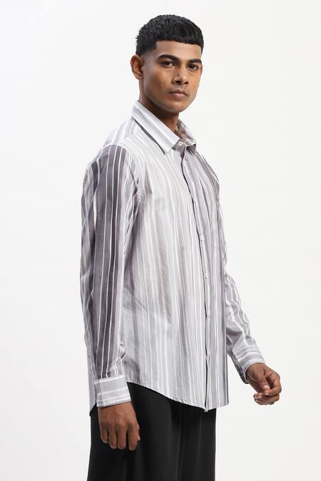 Buy_Abraham And Thakore_Gray Cotton Watercolour Stripes Casual Shirt _Online_at_Aza_Fashions