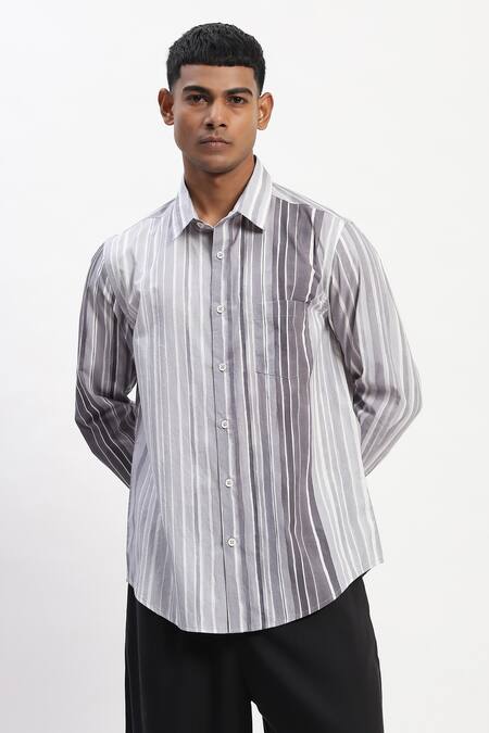 Shop_Abraham And Thakore_Gray Cotton Watercolour Stripes Casual Shirt _Online_at_Aza_Fashions