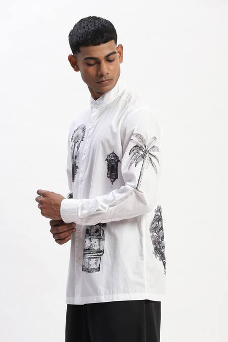 Buy_Abraham And Thakore_White Cotton Architecture Print Shirt_Online_at_Aza_Fashions