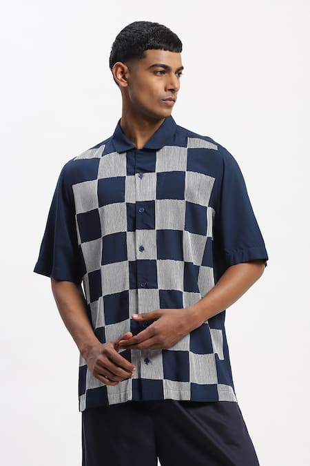 Abraham And Thakore Crewel Embroidered Checker T-Shirt 