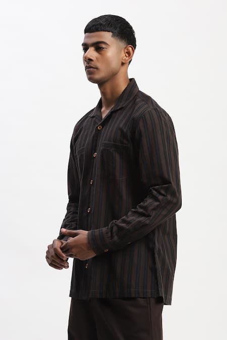 Buy Abraham And Thakore Black Cotton Engineered Dual Woven Casual Shirt Online at Aza Fashions Buy_Abraham And Thakore_Black Cotton Engineered Dual Woven Casual Shirt _Online_at_Aza_Fashions