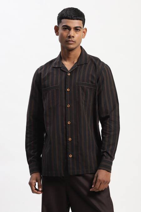 Shop Abraham And Thakore Black Cotton Engineered Dual Woven Casual Shirt Online at Aza Fashions Shop_Abraham And Thakore_Black Cotton Engineered Dual Woven Casual Shirt _Online_at_Aza_Fashions