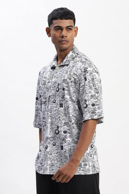 Buy_Abraham And Thakore_White Cotton Whimsical Print Designer T-shirt _Online_at_Aza_Fashions
