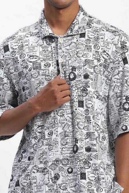 Shop_Abraham And Thakore_White Cotton Whimsical Print Designer T-shirt _Online_at_Aza_Fashions