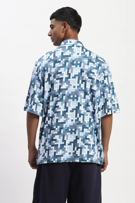 Abraham And Thakore Tetris Print Blue T-Shirt 