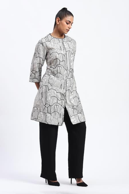 Abraham And Thakore Tribal Embroidery Chanderi Dress 