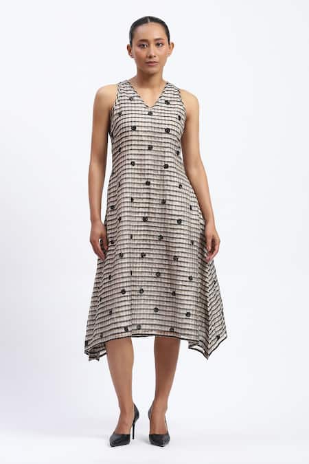 Abraham And Thakore Neutral Maheshwar Midi Dress 