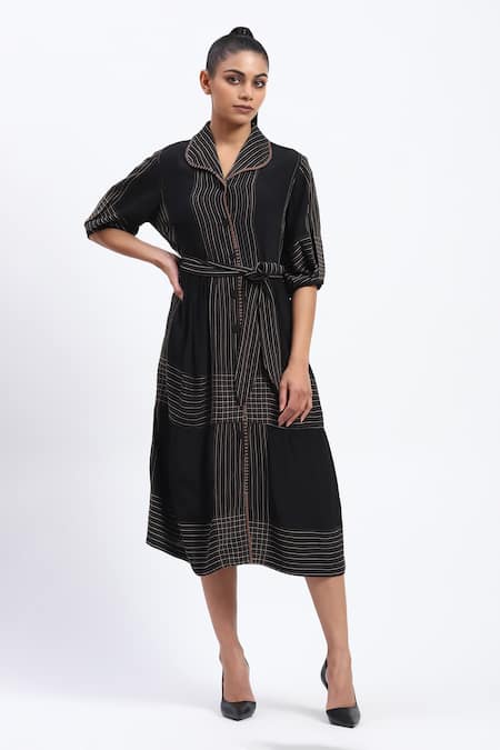 ABRAHAM AND THAKORE Trapunto Midi Dress 