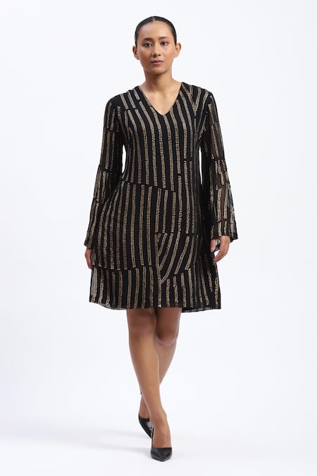 ABRAHAM AND THAKORE Broken Stripes Sequins Dress 