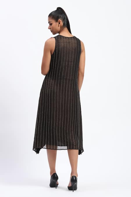 Abraham And Thakore Gold Foil Beaded Midi Dress 