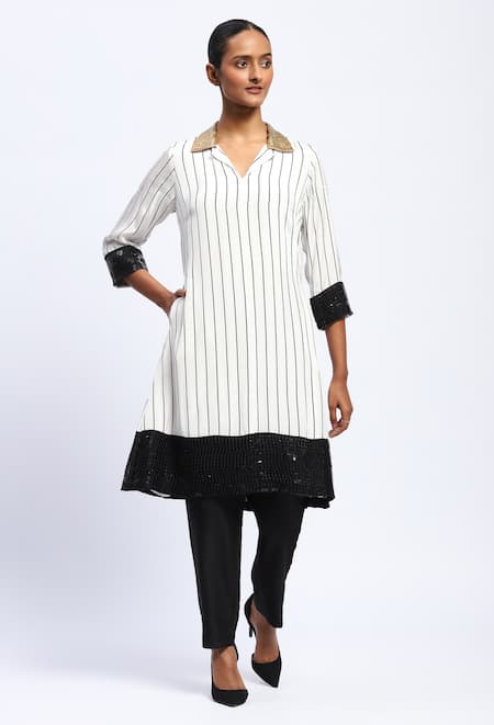 ABRAHAM AND THAKORE Solid Stripes Kurta 