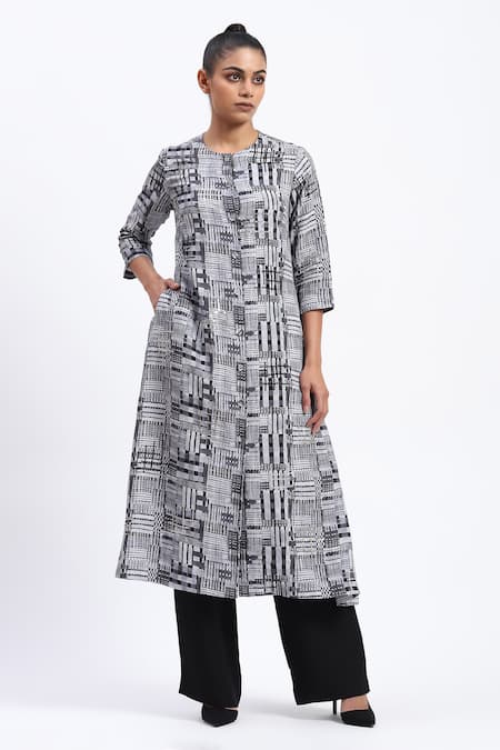 ABRAHAM AND THAKORE Handpainted Checks Kurta 