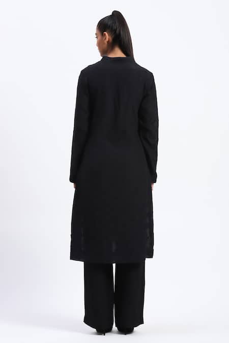 Abraham And Thakore Bird Cutwork Black Kurta 