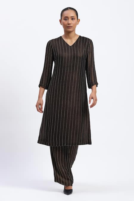 ABRAHAM AND THAKORE Gold Foil Beaded Kurta 