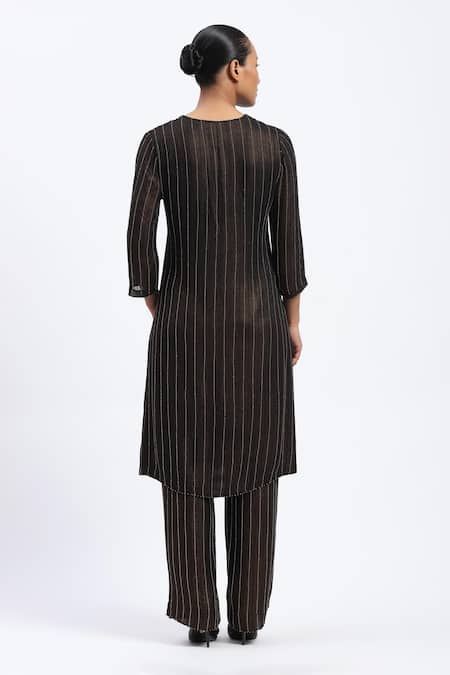 Abraham And Thakore Gold Foil Beaded Kurta 