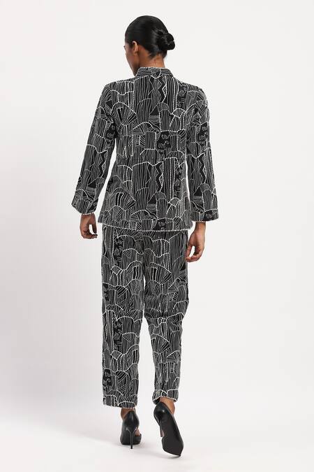 Shop Abraham And Thakore Black Chanderi Embroidery Collared Tribal Shirt at Aza Fashions Shop_Abraham And Thakore_Black Chanderi Embroidery Collared Tribal Shirt_at_Aza_Fashions