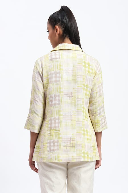 Abraham And Thakore Handpainted Checks Linen Blend Shirt 