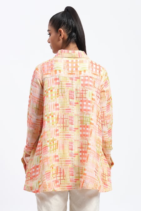 Abraham And Thakore Handpainted Checks Linen Blend Shirt 