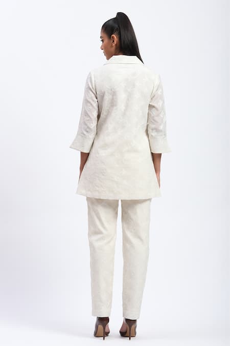 Abraham And Thakore Bird Cutwork Chanderi Shirt 