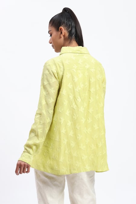 Abraham And Thakore Bird Cutwork Chanderi Shirt 