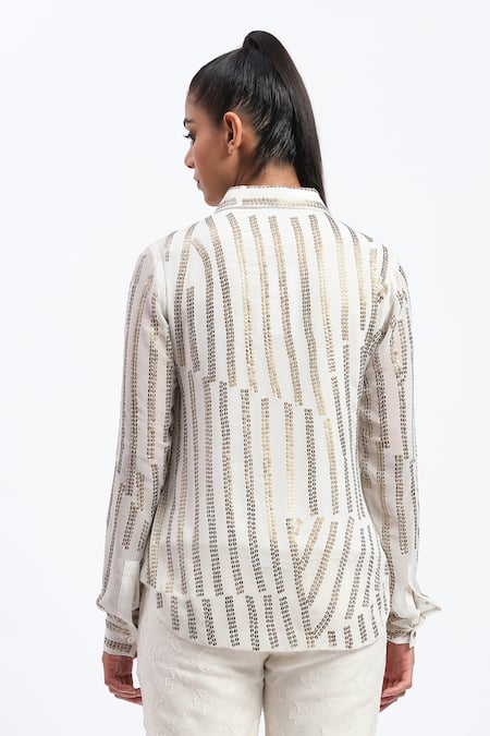 Abraham And Thakore Broken Stripes Sequins Shirt 