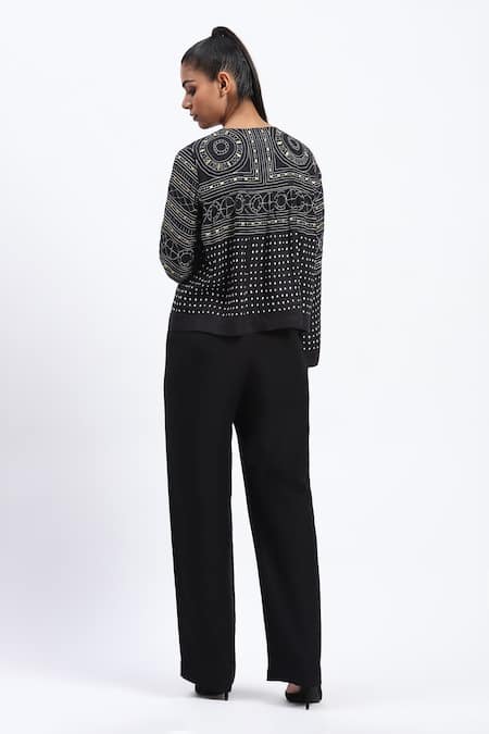 Abraham And Thakore Tribal Print Black Top 