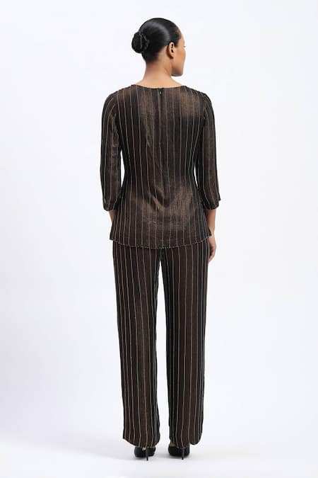 Abraham And Thakore Gold Foil Beaded Top 