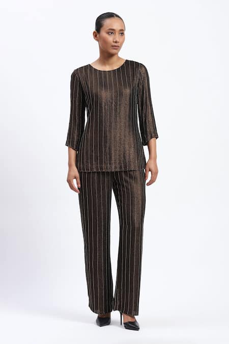 Shop Abraham And Thakore Gold Georgette Embroidery Round Neck Foil Beaded Top Online at Aza Fashions Shop_Abraham And Thakore_Gold Georgette Embroidery Round Neck Foil Beaded Top _Online_at_Aza_Fashions