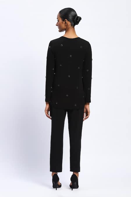 Abraham And Thakore Stone Embellished Black Top 