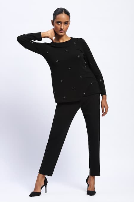 ABRAHAM AND THAKORE Stone Embellished Black Top 