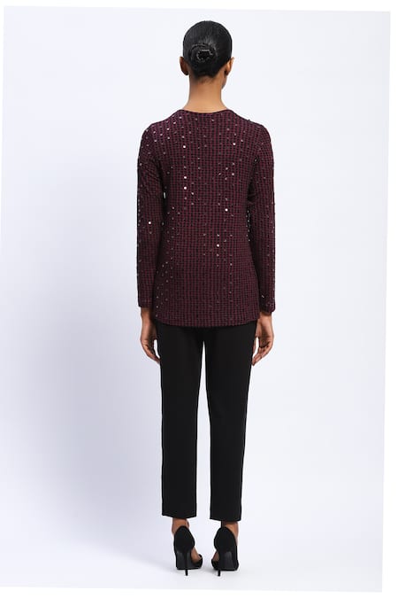 Abraham And Thakore Embellished Dot Print Purple Top 
