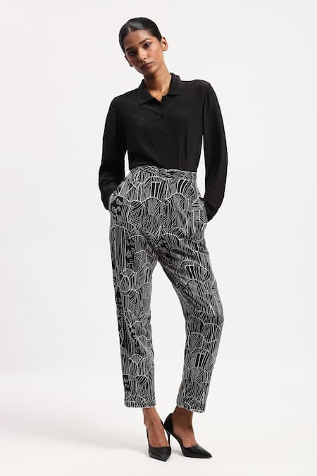 ABRAHAM AND THAKORE Tribal Embroidery Chanderi Trouser 