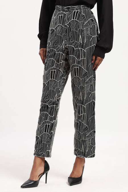 Buy_Abraham And Thakore_Black Chanderi Embroidery Tribal Trouser _Online_at_Aza_Fashions