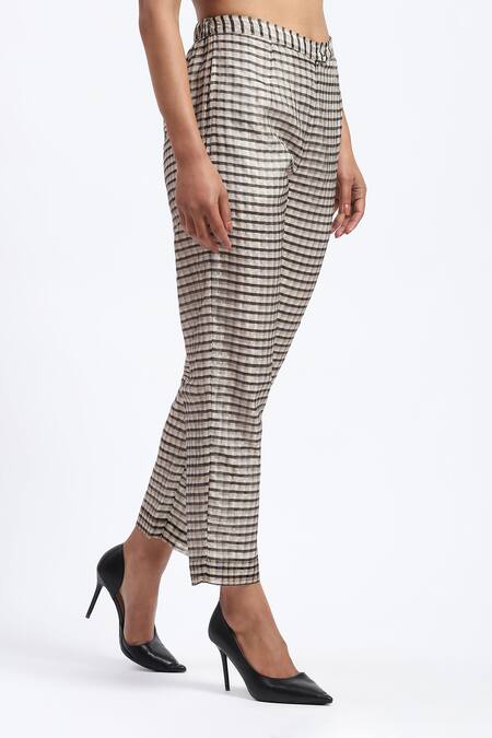 Abraham And Thakore_Multi Color Chanderi Neutral Maheshwar Trouser_Online_at_Aza_Fashions