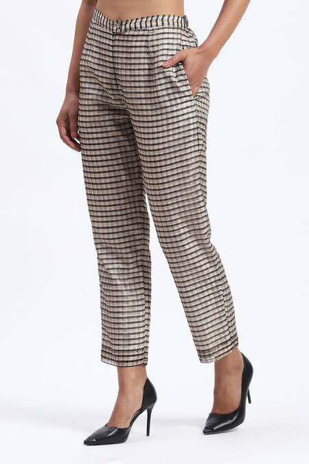 Buy_Abraham And Thakore_Multi Color Chanderi Neutral Maheshwar Trouser_Online_at_Aza_Fashions