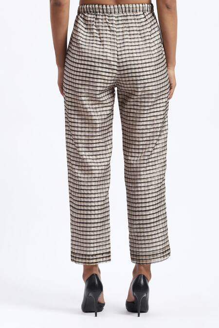 Shop_Abraham And Thakore_Multi Color Chanderi Neutral Maheshwar Trouser_Online_at_Aza_Fashions