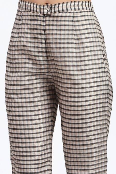 Abraham And Thakore_Multi Color Chanderi Neutral Maheshwar Trouser_at_Aza_Fashions